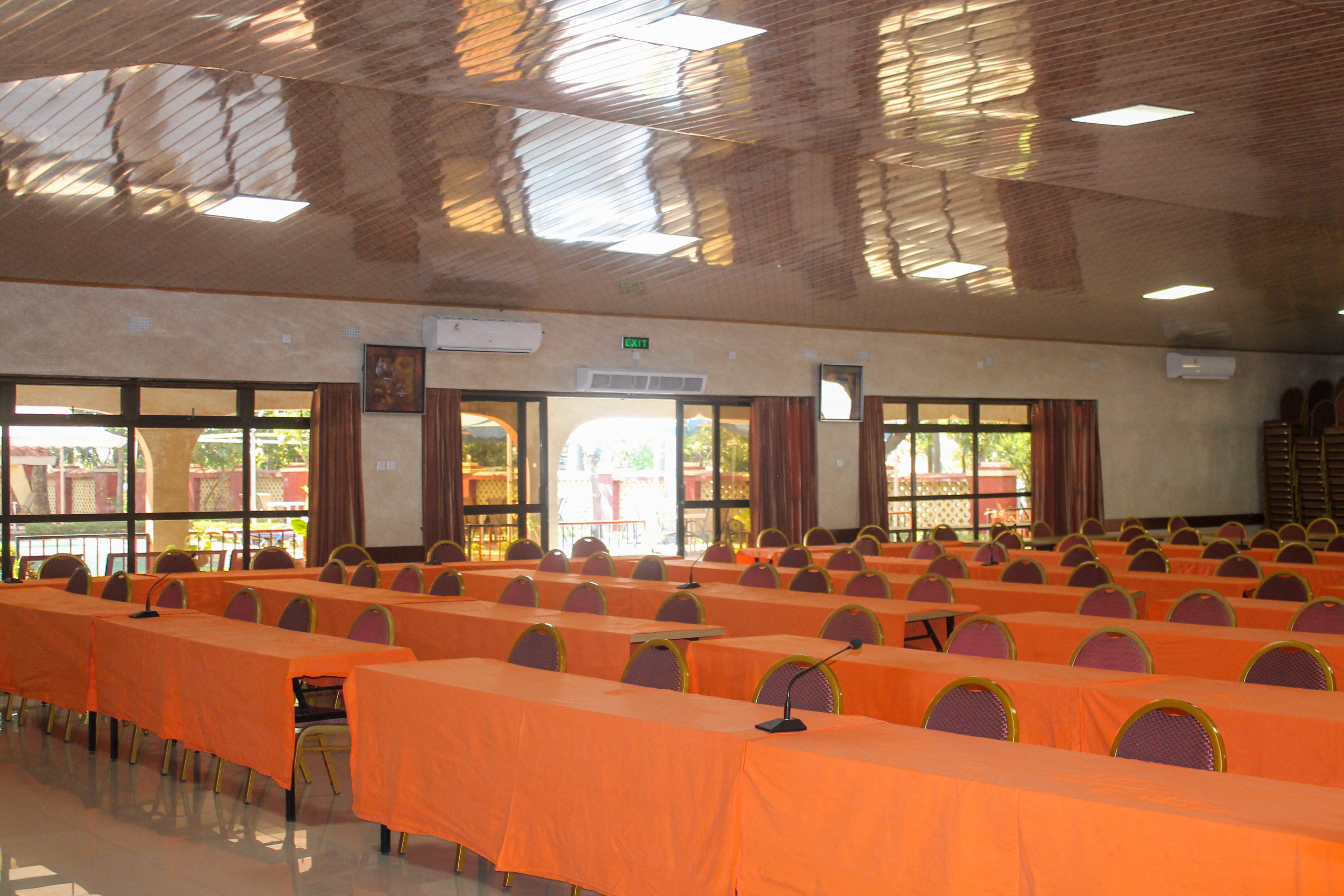 inside view of hall facing exit from the right left side