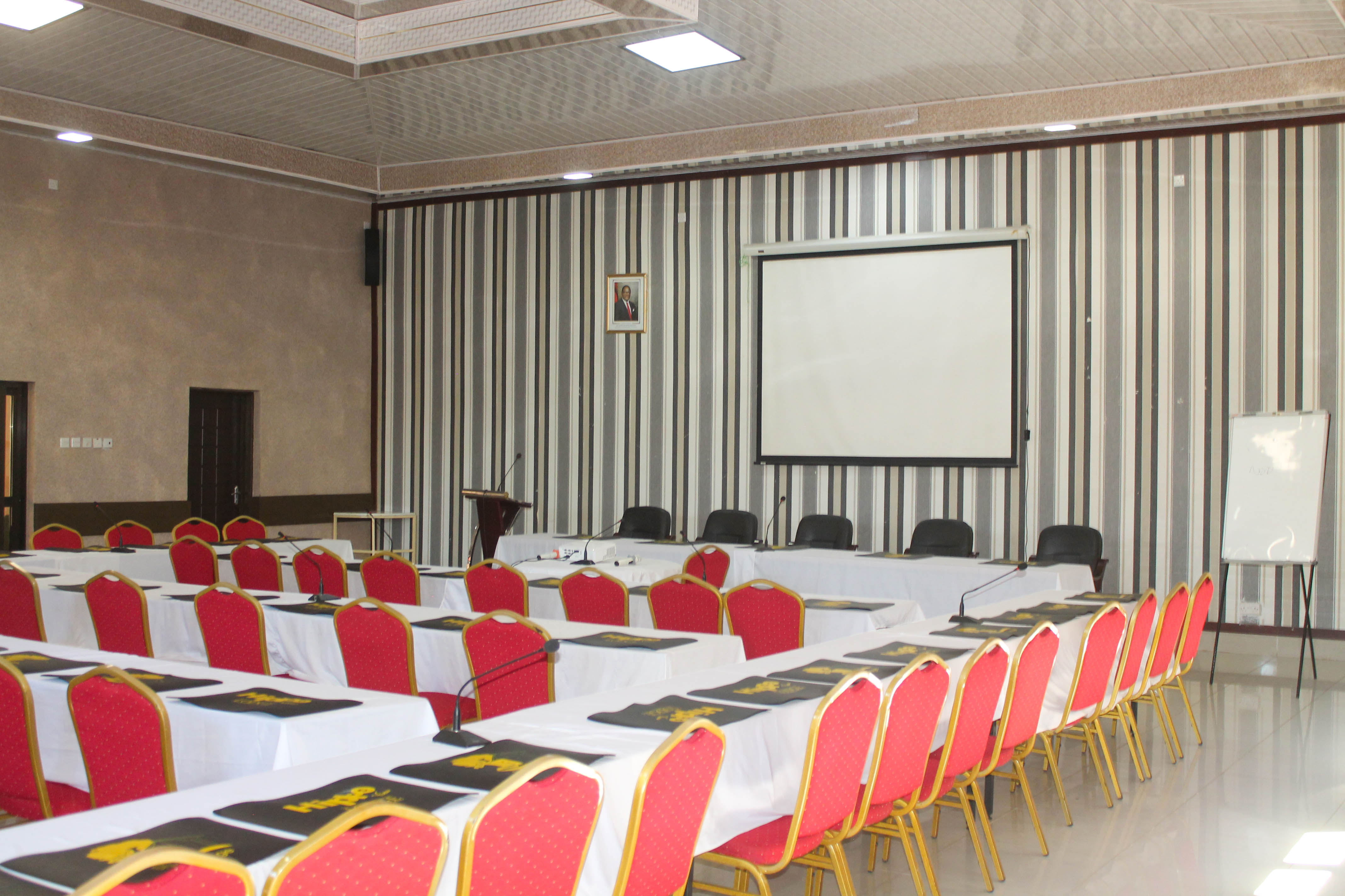 inside view of hall facing podium from the entrance