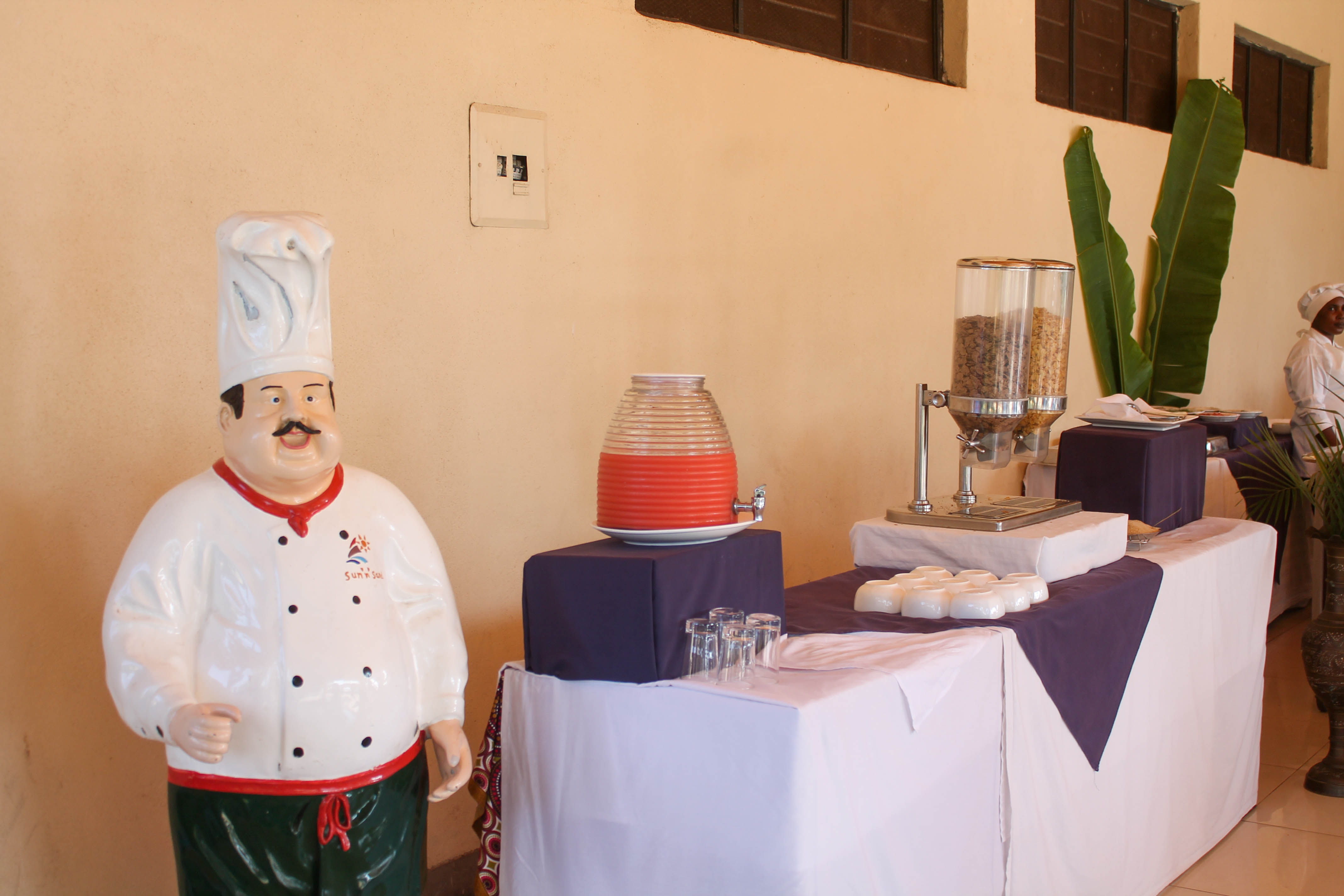 buffet table with statue